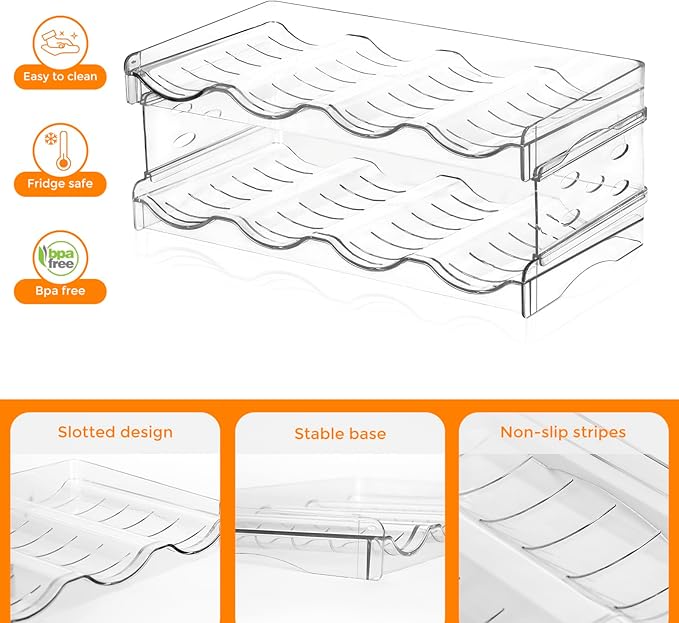 BoxedHome Plastic Water Bottle Organizer and Wine Rack Storage Holder for Inside Cabinet, Kitchen Countertop, Table Top, Pantry, Bars, Cabinets, Fridge - Clear (2 Tier 8 Containers)