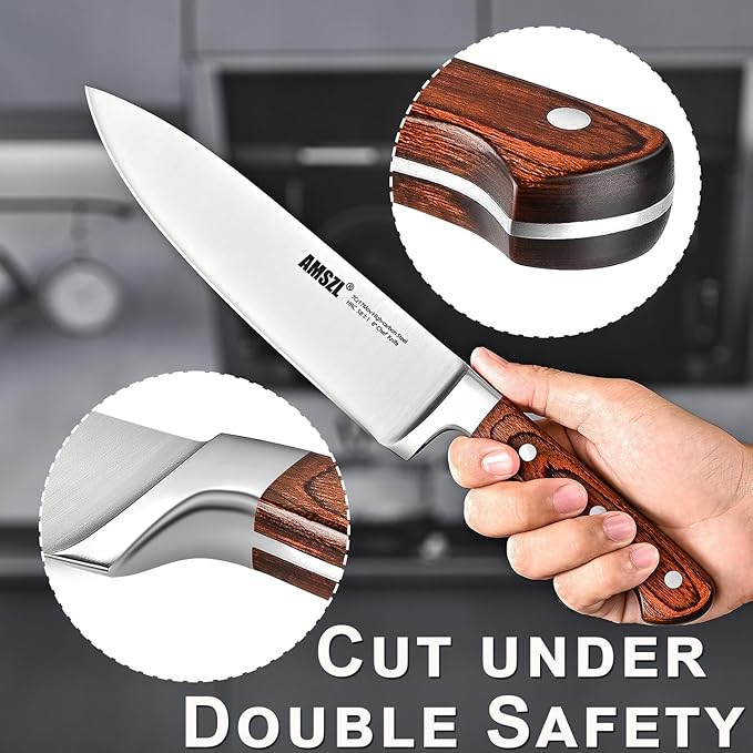 Classic 8-inch Chef Knife, Ultra-sharp Precision Cutting for Vegetables and Meat, Professional 7Cr17MoV Steel Core & Red Pakkawood Handles, German Design for Kitchen and restaurant with Gift Box