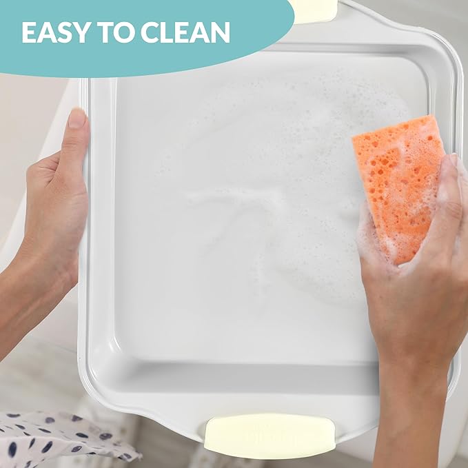 Boxiki Kitchen 8x8 Baking Pan - Non Stick Ceramic Square Cake Pan for Oven - Brownie Pan with Silicon Handle, Durable & Warp Resistant