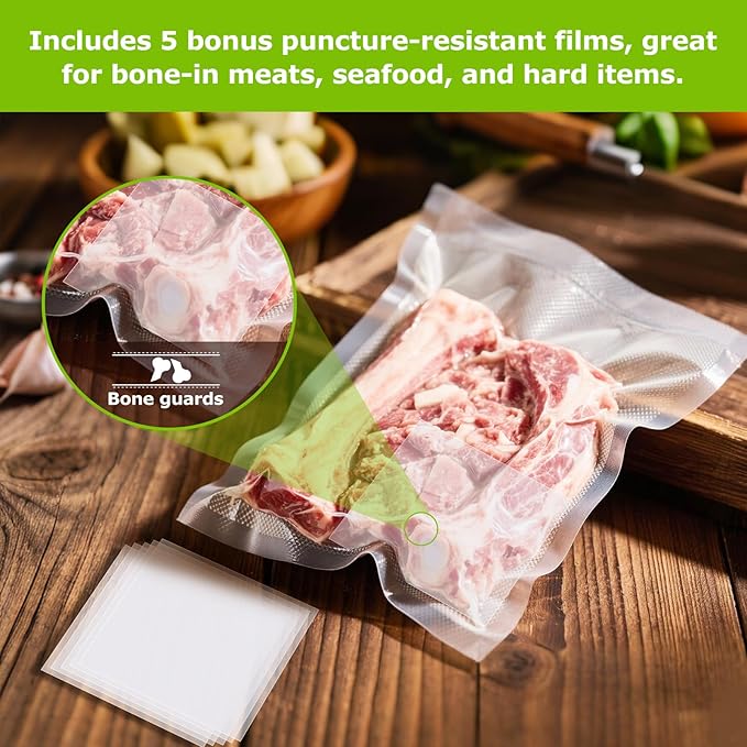 Bonsenkitchen Precut Vacuum Bags 100 Quart 8" x 12", BPA Free, Commercial Grade Textured Food Sealer Bag, Thick Embossed Bags for Storage and Sous Vide Cooking VB3205