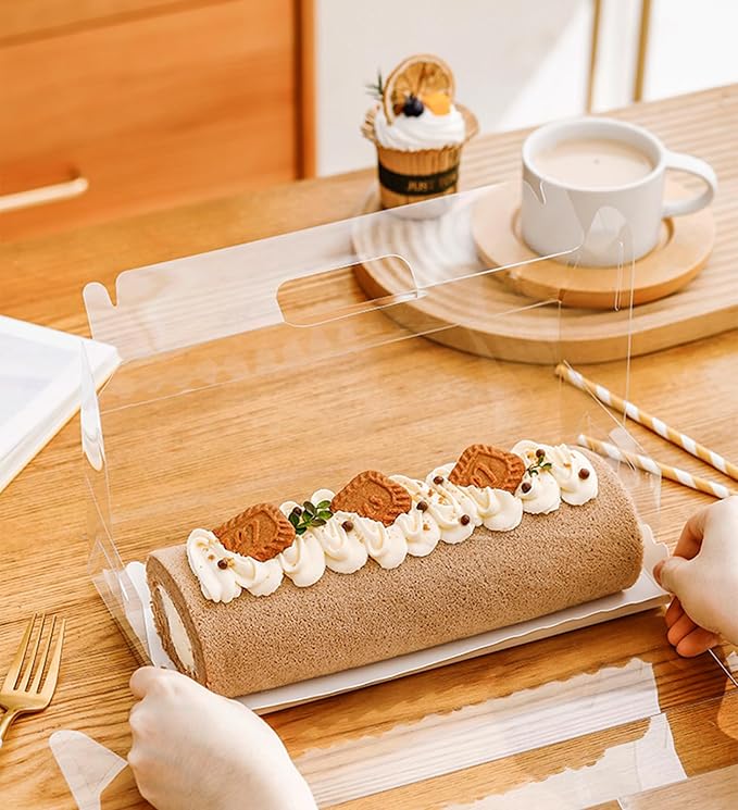 20 Pcs 11 Inch Clear Roll Cake Gable Boxes with Handle & Cake Boards, Transparent Plastic Gift Boxes，Easy Carrying Pastry Containers for Bakery Christmas Wedding, Size: 11” x 4.3” x 4”