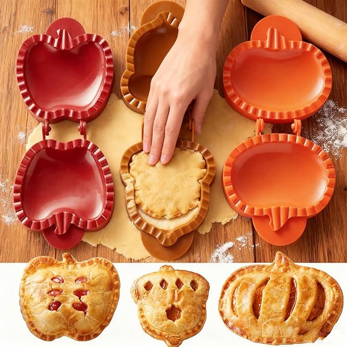 3 Pieces Mini Pie Molds, Party Potluck Hand Pie Molds, Holiday Mini Pies Mould Dough Press Mold Tool, Fall Apple Pumpkin and Acorn Shapes Pocket Pies Maker