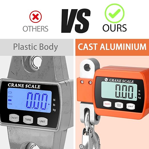 RoMech 1100lb Digital Hanging Scale with Cast Aluminum Case, Handheld 500Kg Mini Crane Scale with Hooks for Farm Hunting Outdoor (Orange, 1100lbs)