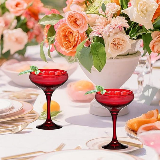 6 Pieces Crystal Martini Glasses Champagne Flute,Coupe Bowl Stemmed Cocktail Glasses,Set Of 6 Elegant Red Goblets Colored Drinking Cups Champagne Wine Glasses for Parties Cocktail Margarita,Juice