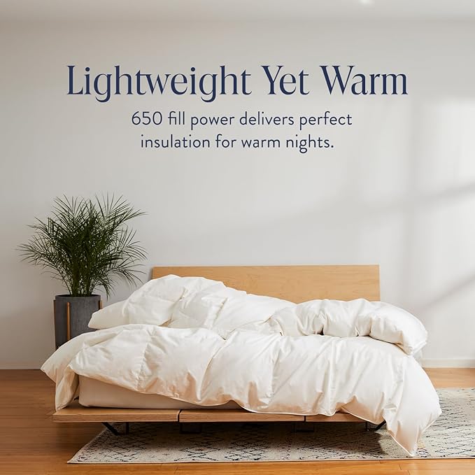 Brooklinen Lightweight Luxury Down Comforter, 100% Natural Canadian Duck Down Duvet Insert - 650 Fill Power, 100% Cotton Shell, Full/Queen Size Comforter for Warm Sleepers