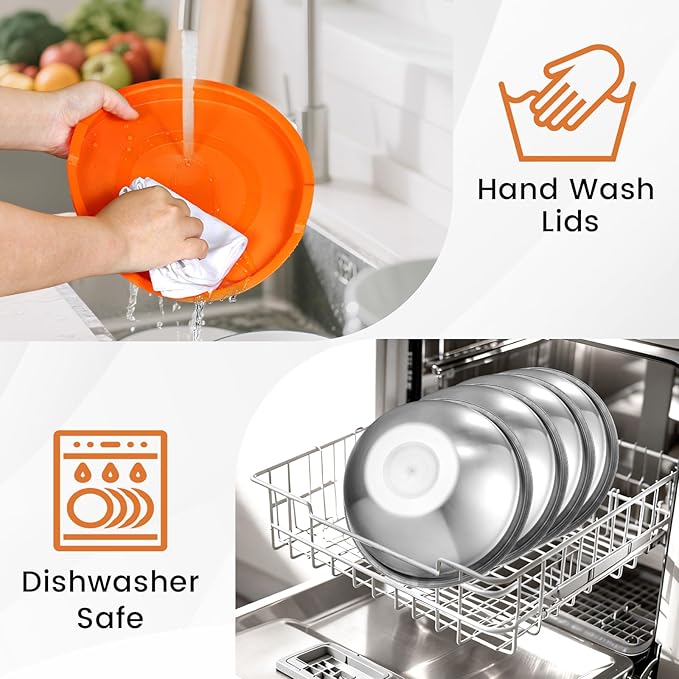 BEWOS Mixing Bowls with Airtight Lids Set - 5 Pcs Stainless Steel Mixing Bowls With 3 Grater Attachments, Size 4.5, 4, 3.5, 2.1, 1.5QT Metal Bowls for Baking and Serving (Colored)