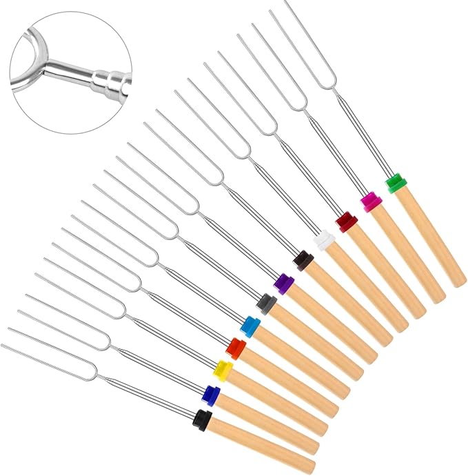 24 PCS Marshmallow Roasting Sticks, Telescoping Smores Sticks for Open Fire Pit, 32 Inch Long Marshmallow Toasting Barbecue Forks Smores Skewers for Campfire Camping Hotdog Hot Dog Bonfire Grill