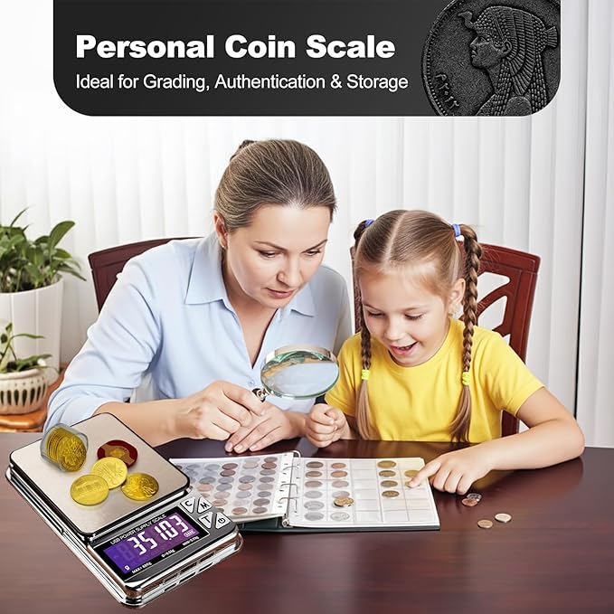MEIYA Coin Scale, 600g x 0.01g Jewelry Scale with 7 Units & USB Charging, Digital Portable Pocket Gram Scale for Coin Collectors, Jewelers, Gold, Silver Dollar