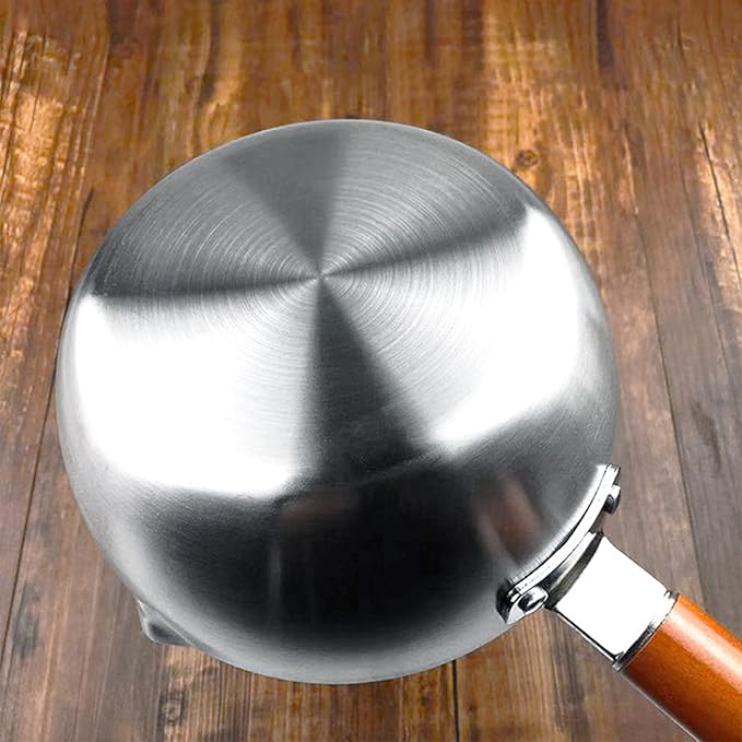 Milk Warmer Pot, Stainless Steel Butter Warmer Pot Butter Pan Mini Saucepan Milk Boiler with Prevent Sticking Wooden Handle Milk Warmer for Coffee Milk Butter (20cm)