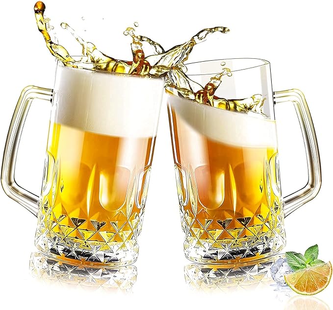 20 OZ Beer Stein Mugs, German Clear Large Tall Beer Glasses With Handle for Men, Set of 2