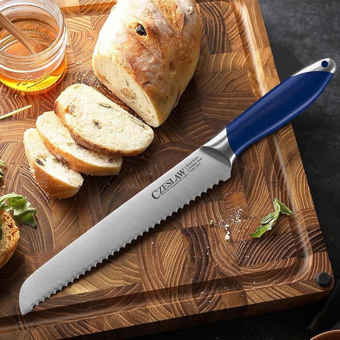 Bread Knife 2pcs, Forged from High Carbon German Steel, Full Tang Professional Grade Serrated Bread Knife for Homemade Bread