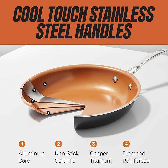 GOTHAM STEEL 15 Pc Ceramic Cookware Set, Ceramic Pots and Pans Set Non Stick with Cooking Utensils and Steamer, Non Toxic PFOA PFOS Free, Premium Stay Cool Handles, Oven & Dishwasher Safe