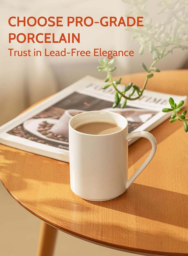Sweese White Coffee Mug, Porcelain 11 Oz Coffee Mugs Set of 6, Ceramic Coffee Cups with Handle for Coffee, Tea, Cocoa, Cappuccino, Latte and Mulled Drinks