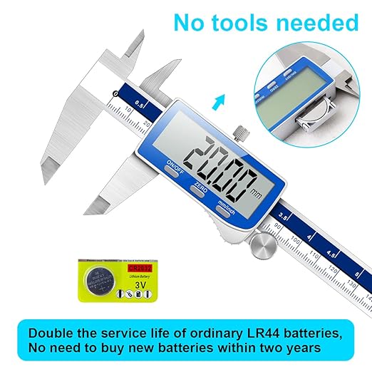 Qfun Digital Caliper, 0-6inch Caliper Measuring Tool Extreme Accuracy IP54 Waterproof Electronic Vernier Caliper Stainless Steel Digital Micrometer with Extra Large LCD Screen