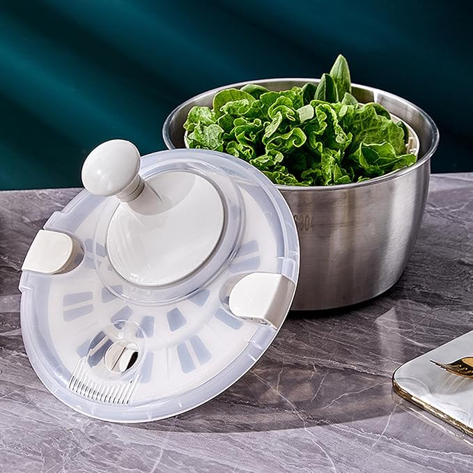 Stainless Steel Salad Spinner 5L, Multifunctional Vegetable Dryer with with Lid Drain Bowl Colander for Home Kitchen