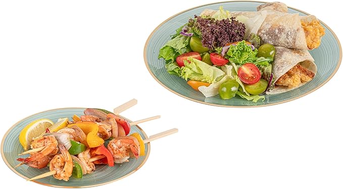 Restaurantware Plastic Plates 40 Pcs 7.13" and 10" Combo Gold Rimmed Plate Set Disposable Heavy-Duty Green Translucent Rippled Plastic Dinner Servers for Party, Weddings, Salads, Desserts