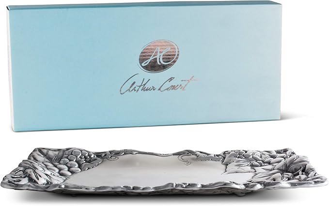 Arthur Court Metal Bread Serving Tray Grape Pattern Sand Casted in Aluminum with Artisan Quality Hand Polished Design Tarnish-Free 6 inch x 12 inch