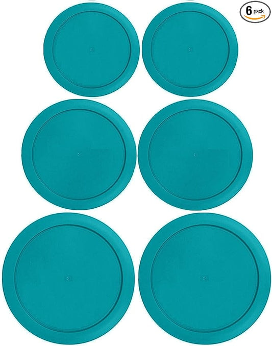 2, 4 & 7 Cup Turquoise Replacement Lids/Covers for Pyrex, Anchor Hocking & KlareWare Storage Bowls *Lids Only Glass Container Not Included* (6 Pack *Two of Each Size*)