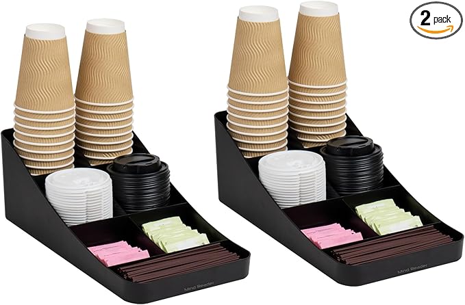 Mind Reader Cup and Condiment Station, Set of 2, Countertop Organizer, Coffee Bar, Kitchen, 7.25" L x 15.5" W x 5.25" H, Black