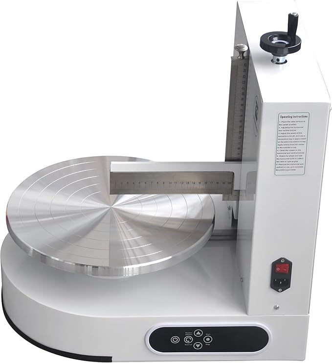 Semi Automatic Birthday Cake Smoothing Coating Machine, AC110V 6-14in Cake Cream Spreading Machine, Cakes Decorating Cream Coating Machine Turntable with Graduated Scraper, Baking Supplies (White)