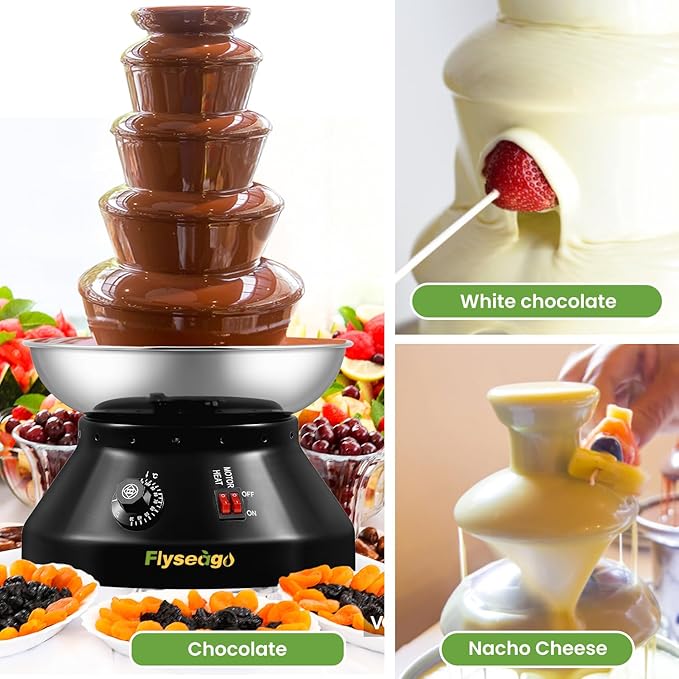Chocolate Fountain Commercial Hot Chocolate Fondue Tower 5 Tier 7-Pound Large Capacity Stainless Steel Chocolate Melting Heating Machine for Nacho Cheese for Party Wedding (Flash Black)