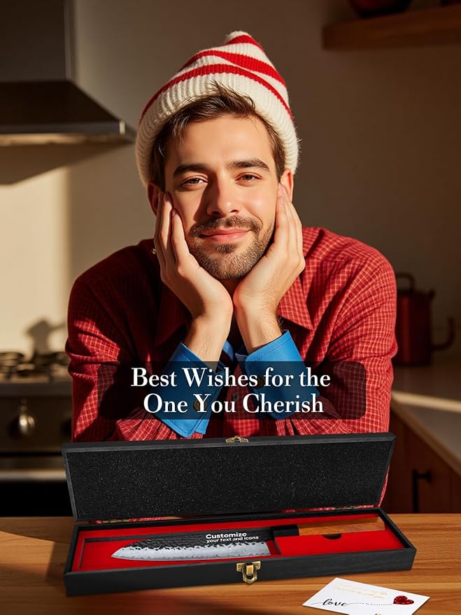 Professional 7" Japanese Santoku Knife, Handcrafted 5 Layers 9CR18MOV High Carbon Steel Kitchen chef Knife with Ergonomic Rosewood Handle and Luxury Sandalwood Box (Personalized Design)