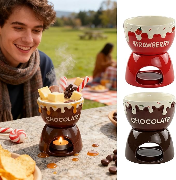 Chocolate Melting Cup, Chocolate Fondue Mug, Personal Ceramic Cheese Melting Cup, Butter Melt Fondue Mugs Set For Dinner Appetizer Sauce Cheese Candy Bread Caramel Birthday Wedding Picnics [2 Pieces]