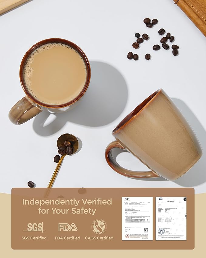 Coffee Mug 16 oz, Ceramic Coffee Mugs Set of 4, Reactive Glaze Mug for Latte/Tea/Cappuccino, Large Stackable Mug Set for Men, Women, Dad, Mom, Dishwasher & Microwave Safe, Brown Yellow