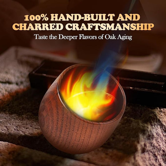 Charred Hardwood Bourbon Glasses Set of 2 - Handcrafted Wooden Whiskey Tumblers with Natural Insulation, Campfire-Ready Design & Collector-Grade Wood Grain - Perfect Home Bar Gifts for Men