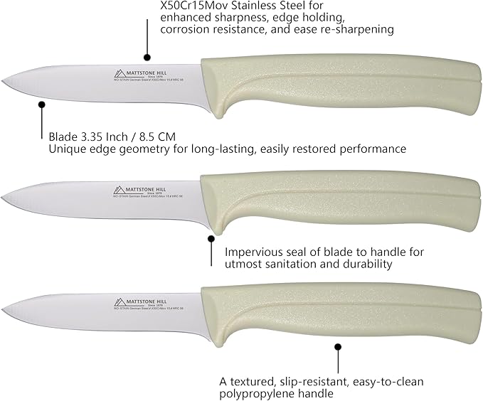 Paring Knife Set, MATTSTONE HILL Kitchen Knife Set - kitchen Prep knives, Fruit & Vegetable Knife Set, Premium German Steel, White Handle