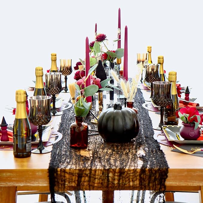 Fun Express Plastic Black Patterned Wine Glasses - Set of 12, 8 oz Goblets for Weddings, Halloween, and Parties - Elegant and Convenient