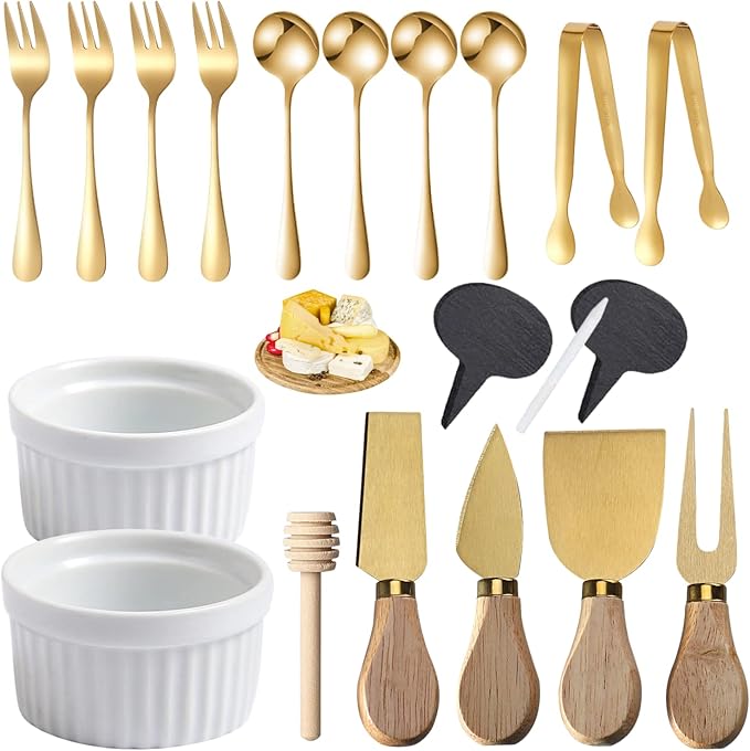 18 PCs Charcuterie Board Accessories Utensils, Cheese Knife Set, Charcuterie Bowls, Cheese Markers for Charcuterie Board, Mini Serving Tongs Spoons and Forks Honey Dipper for Pastry Wedding Party