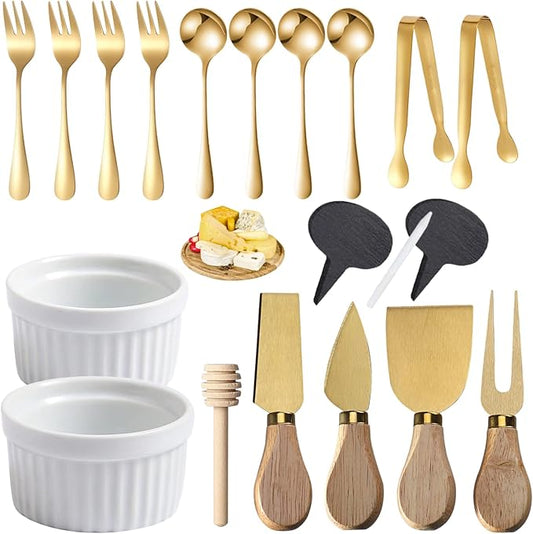18 PCs Charcuterie Board Accessories Utensils, Cheese Knife Set, Charcuterie Bowls, Cheese Markers for Charcuterie Board, Mini Serving Tongs Spoons and Forks Honey Dipper for Pastry Wedding Party