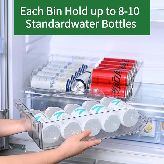 Adjustable Soda Can Dispenser for Refrigerator –Expandable Width PET Drink Organizer, Stackable Space-Saving Fridge Organizer for Cans & Bottles – 2 Pack