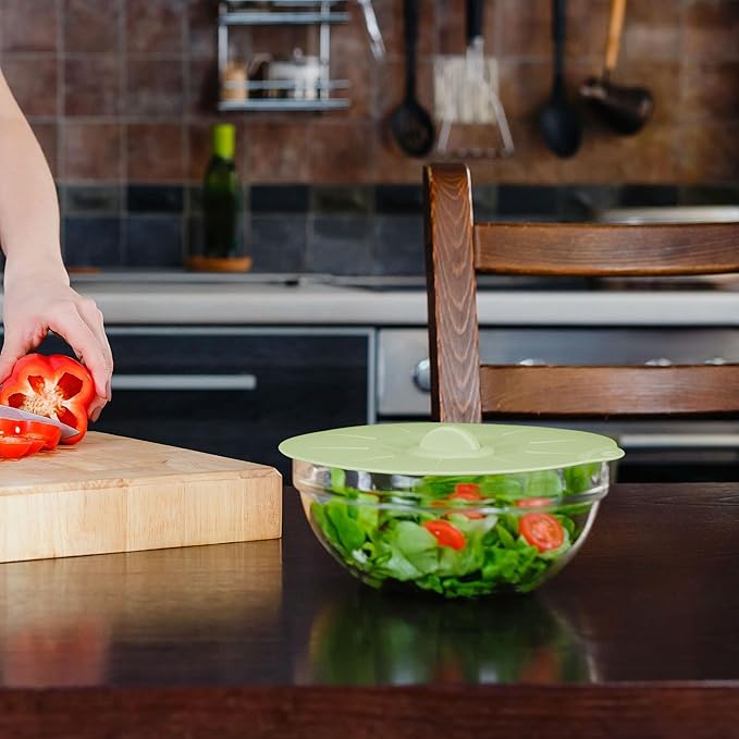 4 Pack 9.4" Silicone Lids for Cups Bowls Plates Pans, Microwave Splatter Cover, Kitchen Containers Lids Cover for Food Storage,Light Green Large