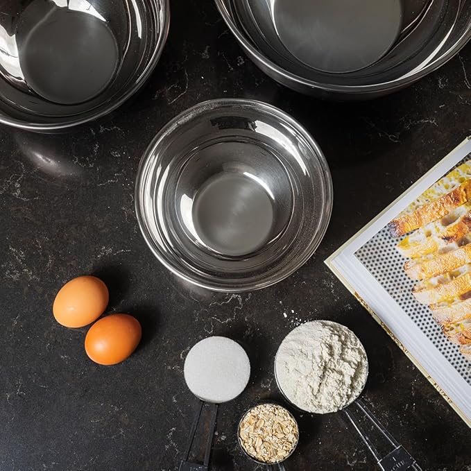 ANGORA BRANDS Stainless Steel Mixing Bowls with Lids - Set of 3 Durable Metal Bowls for Baking & Cooking - Nesting Bowls for Kitchen Efficiency - Non-Slip Mixing Bowls Stainless Steel by Samma