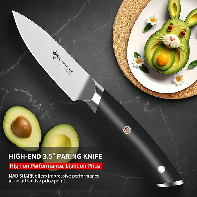 MAD SHARK 3.5 inch Paring Knife, Small Kitchen Knives Ergonomic Handle, Ultra Sharp Fruit Knife for Fruits,Vegetables, Forged Synergy by German Stainless Steel
