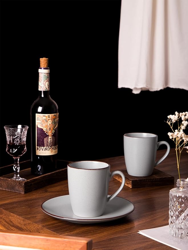 famiware Venus Coffee Mugs for 6, 14 oz Mug Set, Dringking Cup with Handle for Coffee, Tea, Cocoa, Milk, Ligth Gray