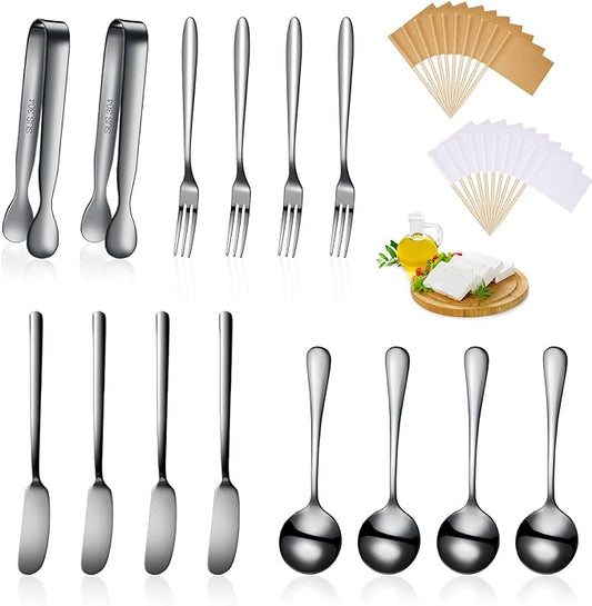 Patelai Cheese Butter Spreader Knives Set Charcuterie Accessories Stainless Steel Spreader Knives Charcuterie Boards Utensils Mini Serving Tongs Spoons and Forks for Appetizers Pastry(Black)