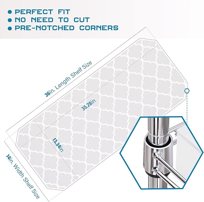 BRIAN & DANY Wire Shelf Liner 14" X 36", Heavy Duty Shelf Liners for Wire Shelving, Waterproof Protector Mats, Set of 5, Quatrefoil Grey