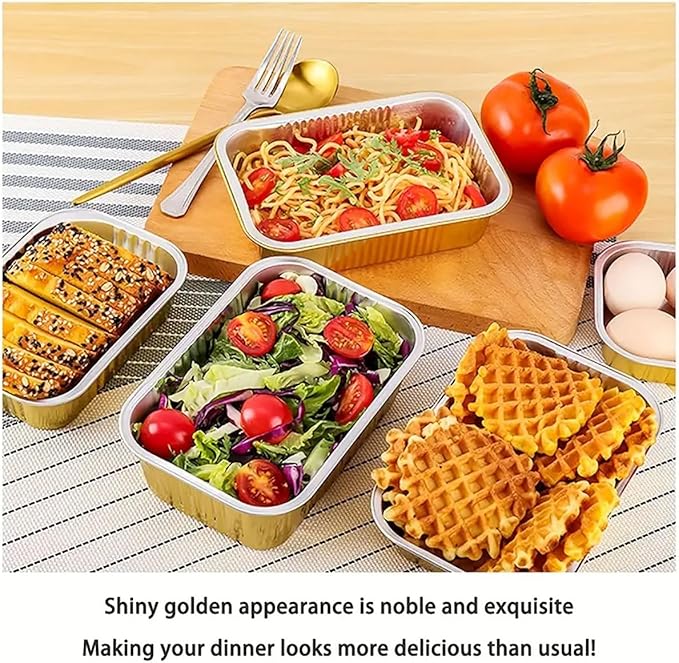 Aluminum Foil Pans with lids 10pack Heavy Duty 2LB Small foil pan 8.5"×6" Disposable, For Microwave & Oven Safe Cooking,Baking,A takeaway food container,Gold