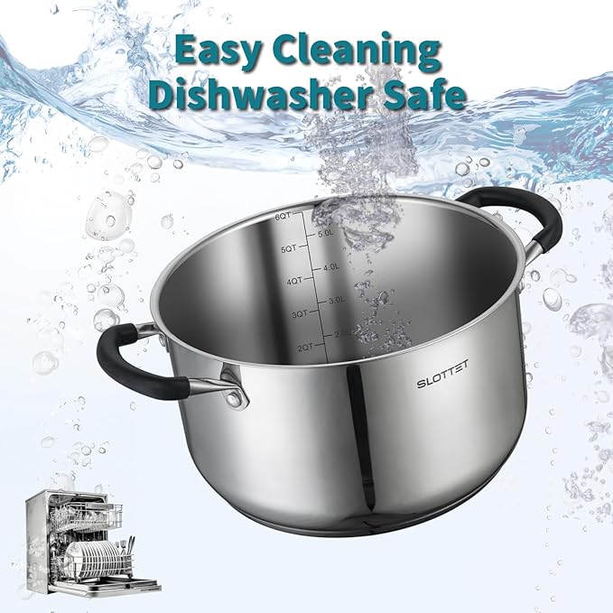 Stainless Steel 8 Quart Stock Pot with Steamer,8 Qt Deep Soup Pot for cooking,Multipurpose Stockpot with silicone Stay-cool Handle.