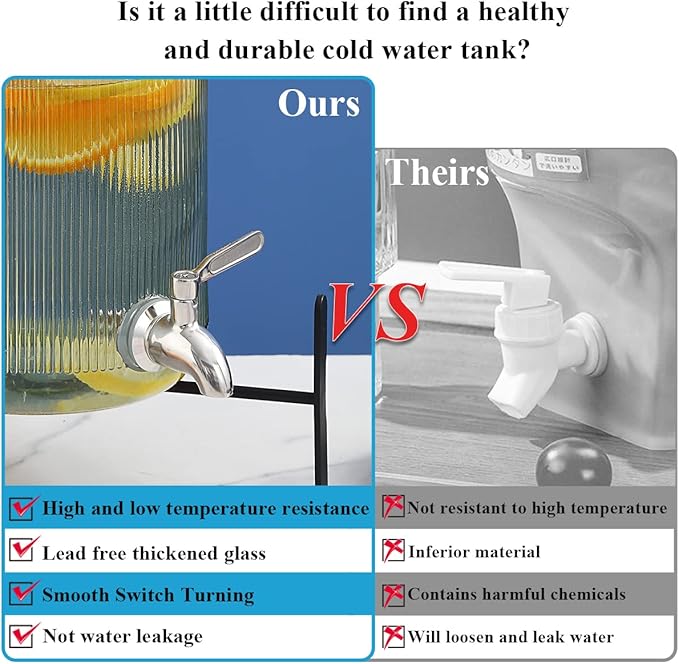 Berglander Glass Drink Dispenser for Fridge, 1 Gallon Beverage Dispenser with Leakproof Stainless Steel Spigot, Water, Laundry Detergent, Juice Dispenser for BBQ, Picnic, Parties and Events (Blue)