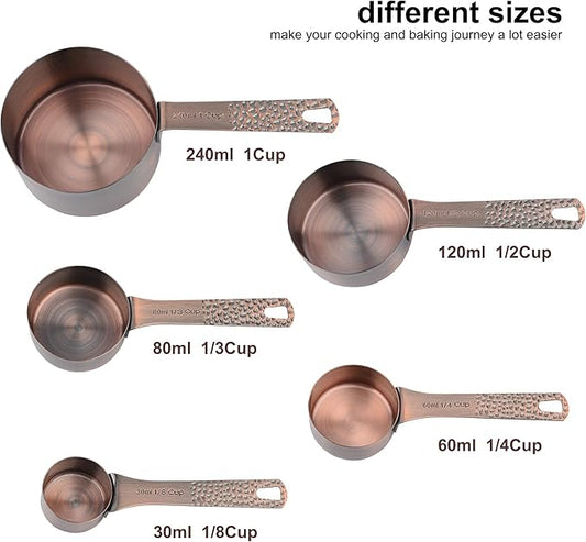 Stainless Steel Copper Plated 6 Piece Nesting Measuring Cup Set - 5 Copper Measuring Cups, 1 Ring