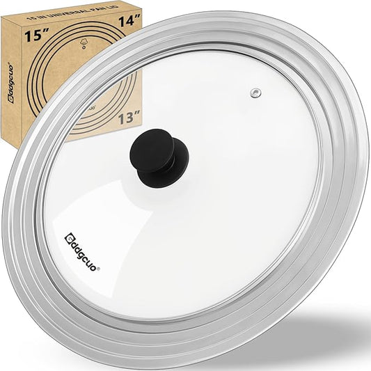 13-14-15 in Universal Pan Lid, Extra Large Stainless Steel Pot Lid for Pots, Pans, Skillets, Replacement Frying Pan Lid with Heat Resistant Silicone Knob, Dishwasher Safe