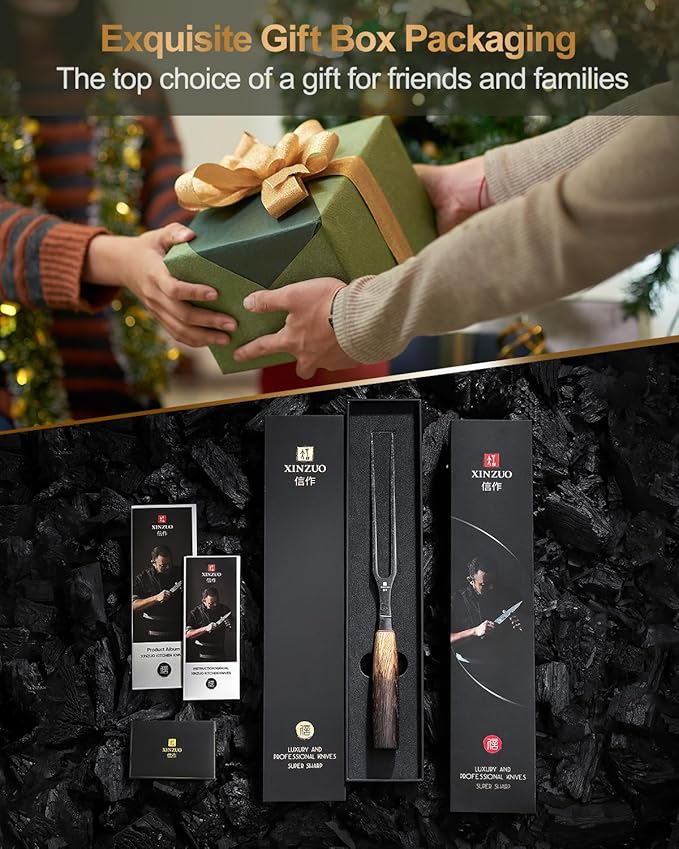 XINZUO 5.9 Inch Meat Carving Fork,High-Strength 430 Stainless Steel,2 Prong Kitchen Forks For Barbecue, Serving, Cooking, Grilling, Roasting,Ergonomic White Oak + Red G10 Gasket Handle