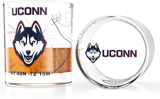 Greenline Goods – University of Connecticut Huskies College Whiskey Glasses (Set of 2), 10 oz – Full-Color Logo + Campus Map