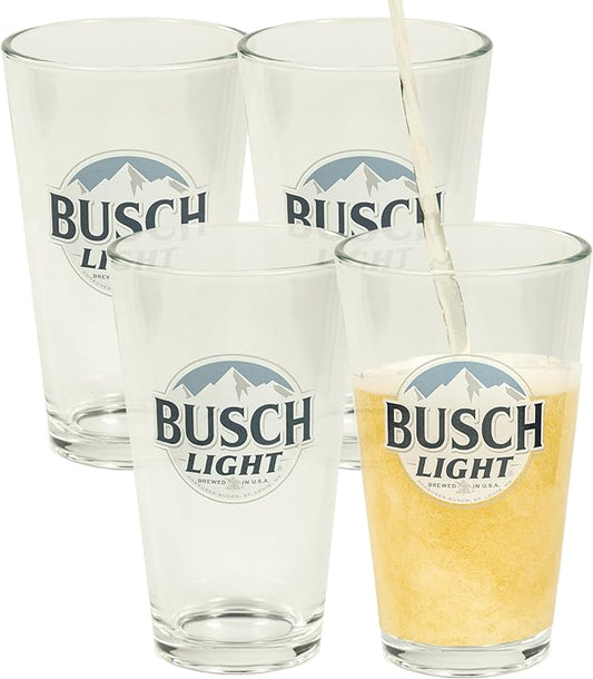 LORD'S ROCKS Busch Light Beer Glasses 16oz Pint Glass - Set of 4 Authentically Licensed Compatible