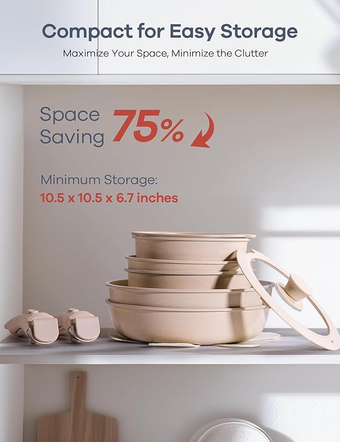 Ganiza 27pcs Nonstick Cookware Set, Pots and Pans Set Non Stick Detachable Handle, Non Toxic Cookware Sets Induction, Pots and Pans with Removable Handles, RV Cooking Set, Oven/Dishwasher Safe, Pink