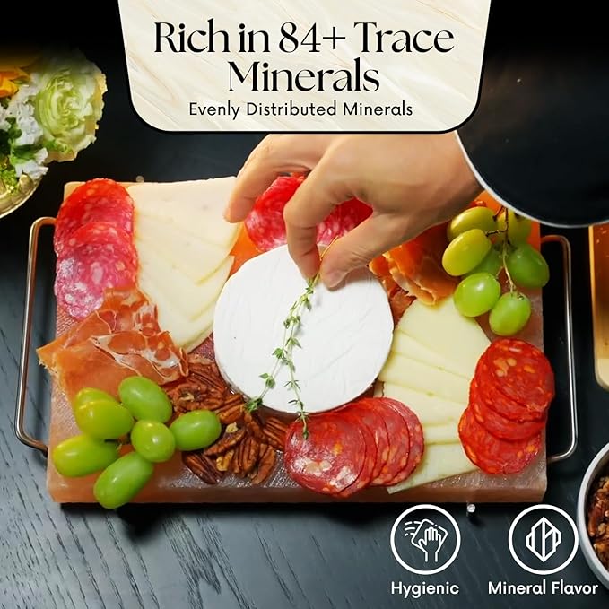 UMAID Himalayan Salt Block For Grilling, Cooking, Cutting and Serving,12X8X1.5 Food Grade Himalayan Pink Salt Stone on Stainless Steel Plate & Recipe Booklet, Unique Gifts for Men, Women, Chef, Cooks